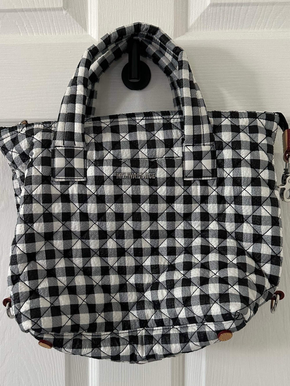 MZ Wallace Small Sutton Deluxe Black & White Quilted Gingham Tote